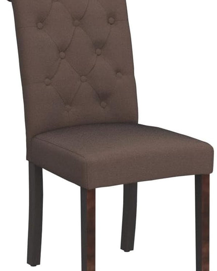 COLAMY Button Tufted Dining Chairs Set of 2, Parsons Upholstered Fabric Dining Room Chairs Kitchen Chairs with Wood Legs and Padded Seat, Brown - LeafyLoom
