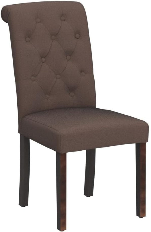 COLAMY Button Tufted Dining Chairs Set of 2, Parsons Upholstered Fabric Dining Room Chairs Kitchen Chairs with Wood Legs and Padded Seat, Brown - LeafyLoom