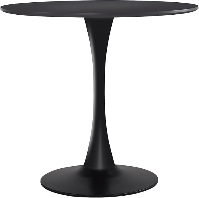 Round Dining Table,31.5”Kitchen Table for 2-4 People,MDF Table Top with Metal Pedestal Base,Tulip Design for Kitchen,Dining Room,Living Room,Leisure,Black - LeafyLoom