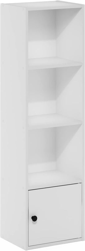 Furinno Luder Shelf Bookcase with 1 Door Storage Cabinet, White - LeafyLoom