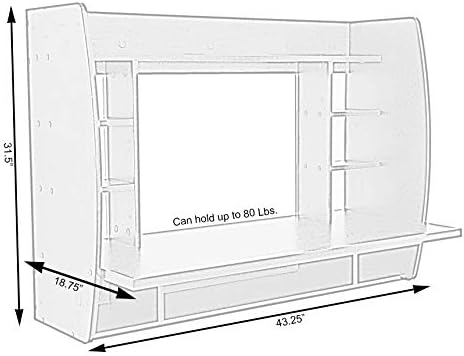 Wall Mount Laptop Office Desk with Shelves, White, - LeafyLoom