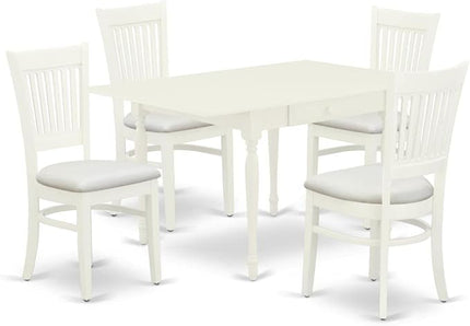 East West Furniture MZVA5-LWH-C Monza 5 Piece Modern Set Includes a Rectangle Wooden Table with Dropleaf and 4 Linen Fabric Dining Room Chairs, 36x54 Inch - LeafyLoom