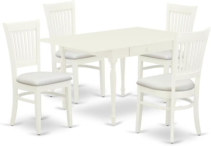 East West Furniture MZVA5-LWH-C Monza 5 Piece Modern Set Includes a Rectangle Wooden Table with Dropleaf and 4 Linen Fabric Dining Room Chairs, 36x54 Inch - LeafyLoom