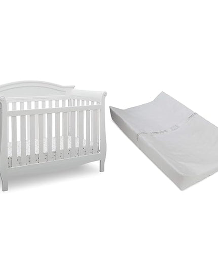 Delta Children Lancaster 4-in-1 Convertible Baby Crib, Bianca White & Contoured Changing Pad, White - LeafyLoom