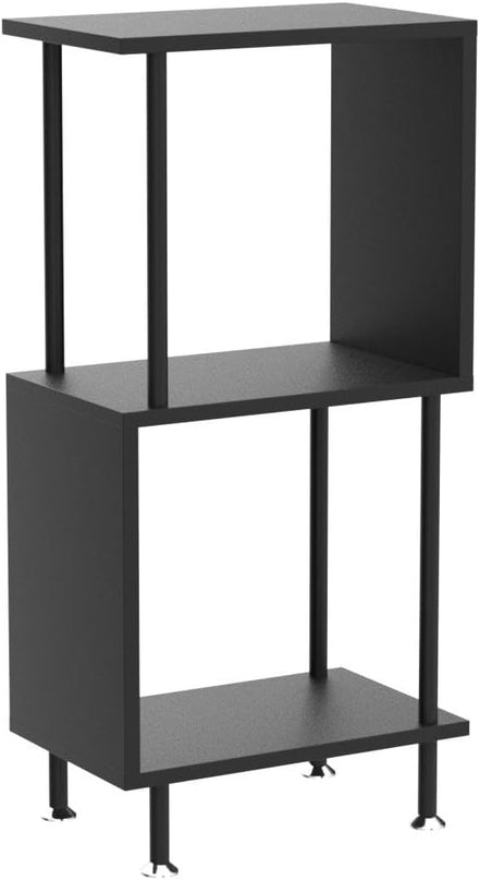 3 Tier Modern Bookshelf, S-Shaped Bookcase,Small Book Shelf for Small Spaces, Unique Bookshelf for Storage Organizer Living Room Bedroom Home Office, Black - LeafyLoom