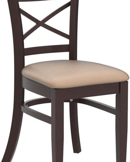 Livinia Heart X-Back Dining Chair Set of 2, Solid Malaysian Oak PU Leather Upholstered Cushion Seat Wooden Cross Back Side Chairs (Walnut) - LeafyLoom