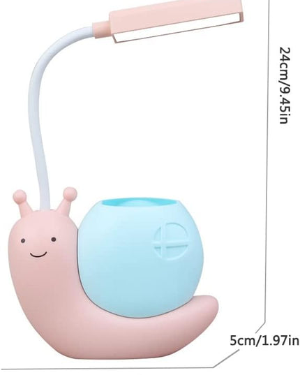 Cute Kids Lamp with Pen Holder,LED Desk Lamp for Child,Snail Shape USB Charging Student Learning Eye Protection Lamp with 360° Bendable Adjustable Neck Pink - LeafyLoom