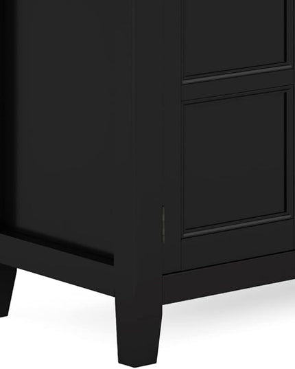 SIMPLIHOME Burlington SOLID WOOD 72 Inch Wide Transitional TV Media Stand in Black for TVs up to 80 Inches, For the Living Room and Entertainment Center - LeafyLoom