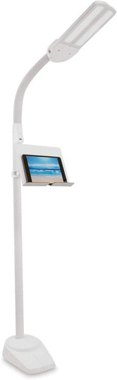 OttLite Dual Shade LED Standing Floor Lamp with Adjustable Stand - Wide Range of Illumination with Built-in 2.1A USB Charging Port and Flexible Neck - 4 Brightness Settings for Reading & Studying - LeafyLoom