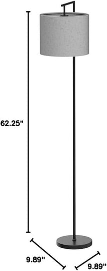 PESRAE LED Floor Lamp with Remote Control, 4 Color Temperature LED Bulb Included, Modern Standing lamp with Linen Lampshade for Bedroom, Living Room, Matte Black - LeafyLoom