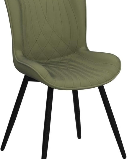 YOUTASTE Dining Chairs Set of 2 Upholstered Mid Century Modern Kitchen Dining Living Room Chairs Armless Faux Leather Accent Chair Metal Vanity Lounge Chair with Back for Bedrooms,Olive Green - LeafyLoom