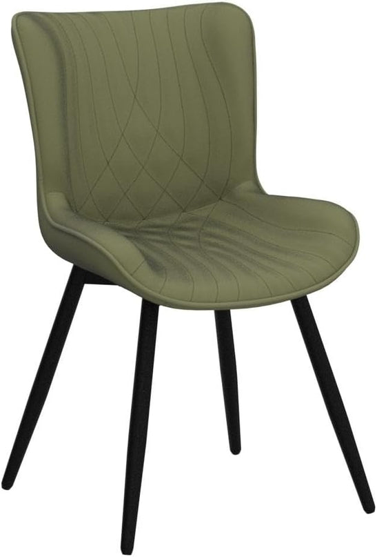 YOUTASTE Dining Chairs Set of 2 Upholstered Mid Century Modern Kitchen Dining Living Room Chairs Armless Faux Leather Accent Chair Metal Vanity Lounge Chair with Back for Bedrooms,Olive Green - LeafyLoom