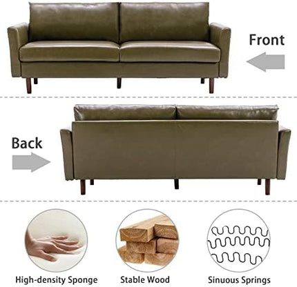 Dreamsir 80'' Faux Leather Sofa Couch, Mid-Century Modern Sofa with Solid Wooden Frame & Padded Cushions, 3-Seater Couch for Living Room, Apartment, Lounge Room (Green) - LeafyLoom