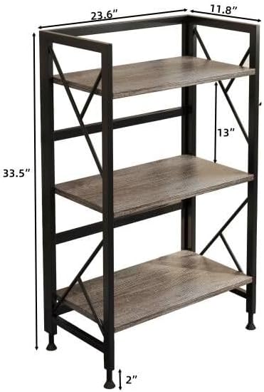Folding Bookshelf 3 Tier No Assembly Bookcase Industrial Storage Shelves Plant Flower Stand Storage Rack for Home Office Oak - LeafyLoom