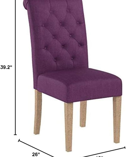 Roundhill Furniture Habit Solid Wood Tufted Parsons Purple Dining Chair, Set of 2 - LeafyLoom