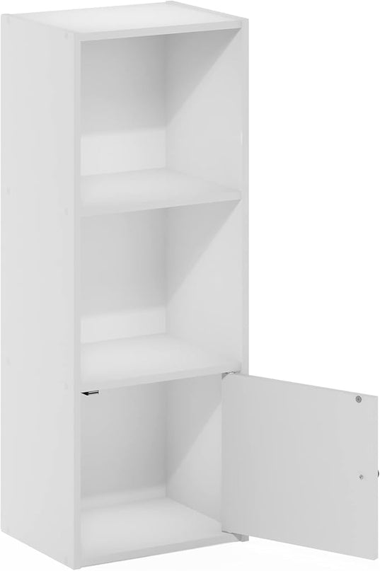 Furinno Luder Shelf Bookcase with 1 Door Storage Cabinet, White - LeafyLoom