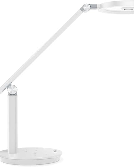 LED Desk Lamp for Home Office - Natural Eye-Caring Table Light, Adjustable Metal Swing Arm with 18W Dimmable Bright Reading Task Lampara Memory Function White - LeafyLoom