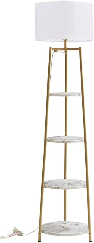 Floor Lamp, Standing Reading Light with Shelves and Fabric Shade, Modern Tall Pole Lamp, Accent Furniture Décor Lighting for Living Room, Bedrooms (Gold, 4-Tier) - LeafyLoom