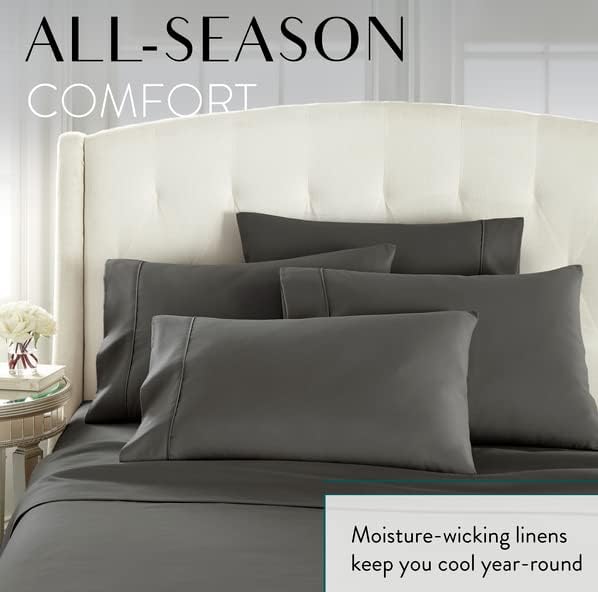 Danjor Linens Full Size Sheets Set - 6 Piece Set Including 4 Pillowcases- Deep Pockets - Breathable, Soft Bed Sheets - Wrinkle Free - Machine Washable - Gray Bed Sheets - 6 pc - LeafyLoom