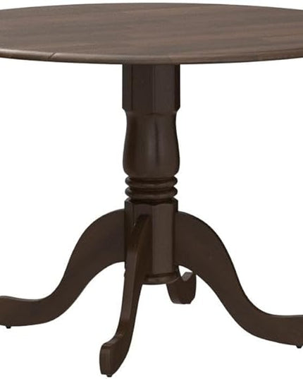 East West Furniture DLT-AWA-TP Dublin Dining Room Table - a Round Solid Wood Table Top with Dropleaf & Pedestal Base, 42x42 Inch, Walnut - LeafyLoom
