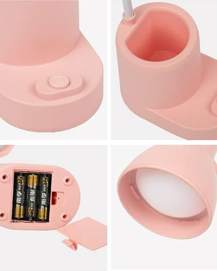 Battery Operated lamp,Small Lamps for Small Spaces,Pink Desk lamp,kids battery lamps for tables,Cute pen holder for desk,360° Rotating Hose,Adjust The Angle of Light Source at Will,Led Desk Lamps - LeafyLoom