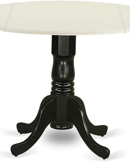 East West Furniture DLT-LBK-TP Dublin Kitchen Table - a Round Dining Table Top with Dropleaf & Pedestal Base, 42x42 Inch, Linen White & Black - LeafyLoom