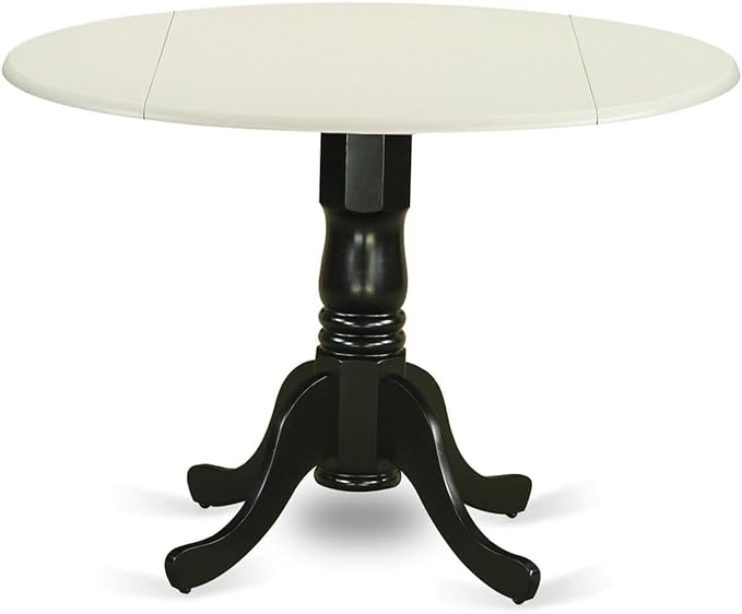 East West Furniture DLT-LBK-TP Dublin Kitchen Table - a Round Dining Table Top with Dropleaf & Pedestal Base, 42x42 Inch, Linen White & Black - LeafyLoom