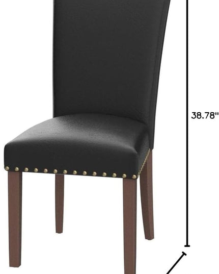 Parsons Dining Chairs Set of 6, Upholstered Nailhead PU Leather Dining Room Kitchen Side Chair with Thick Cushions and Wood Legs, Black - LeafyLoom