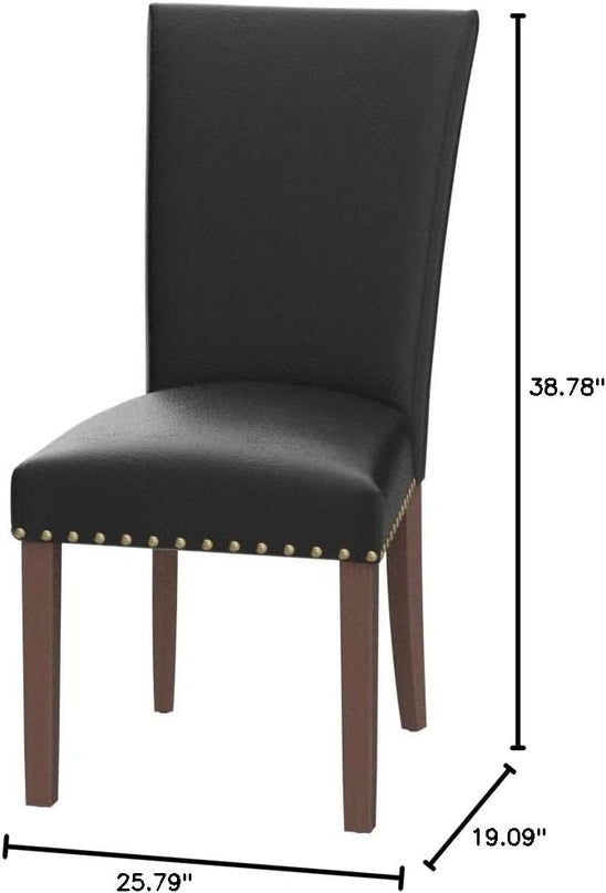 Parsons Dining Chairs Set of 6, Upholstered Nailhead PU Leather Dining Room Kitchen Side Chair with Thick Cushions and Wood Legs, Black - LeafyLoom