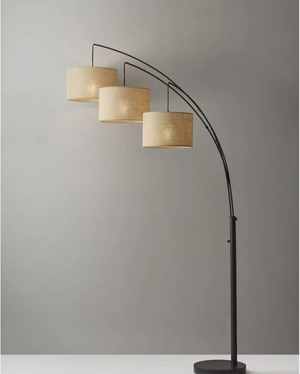 Adesso 4238-26 Trinity Arc Floor Lamp Antique Bronze FinisH, Beige Burlap . Home Decor Lamps and Light Fixtures, 82",3 Arm - LeafyLoom