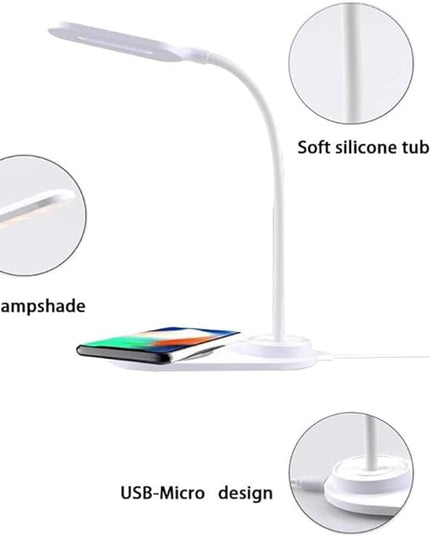 LED Desk Lamp with Wireless Charger, Eye-Protecting Table Lamps with Night Light, USB Charging Port, 3 Color Temperature Modes, Suitable for Home, Office Dimmable Desk Lamp, Bedroom - LeafyLoom