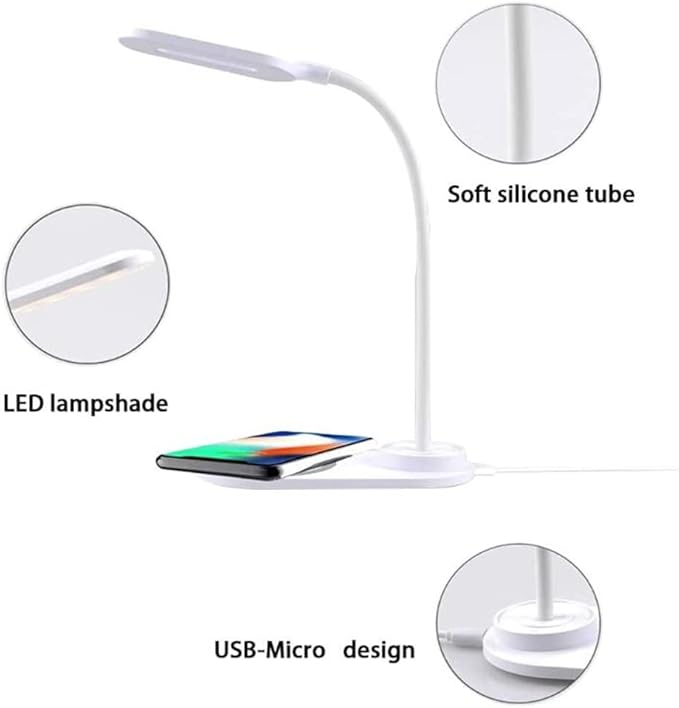 LED Desk Lamp with Wireless Charger, Eye-Protecting Table Lamps with Night Light, USB Charging Port, 3 Color Temperature Modes, Suitable for Home, Office Dimmable Desk Lamp, Bedroom - LeafyLoom