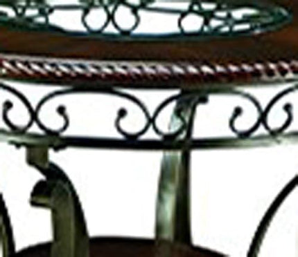 Signature Design by Ashley Glambrey Old World 45" Round Glass Top Dining Table, Brown - LeafyLoom