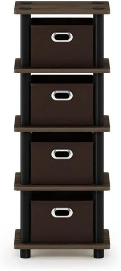 FURINNO Turn-N-Tube 4-Bins System Rack, Columbia Walnut/Black/Dark Brown - LeafyLoom