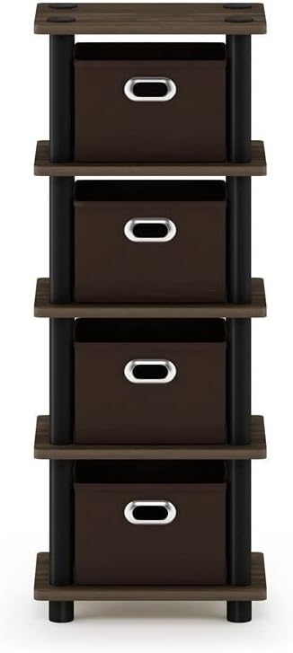 FURINNO Turn-N-Tube 4-Bins System Rack, Columbia Walnut/Black/Dark Brown - LeafyLoom