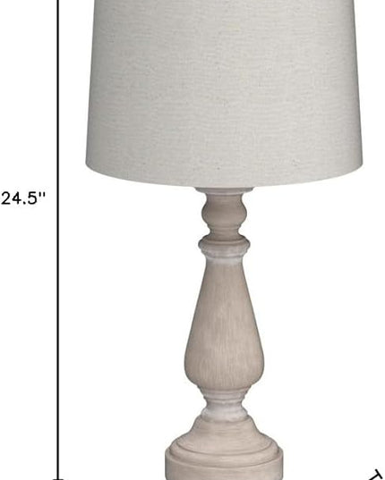 PORTRES 24.5" Mid Century Table Lamp Set of 2 for Living Room Farmhouse Linen Bedside Lamps for Bedroom Kids Room Dorm Office Rustic Lamps for End Table Nigntstand Resin - LeafyLoom