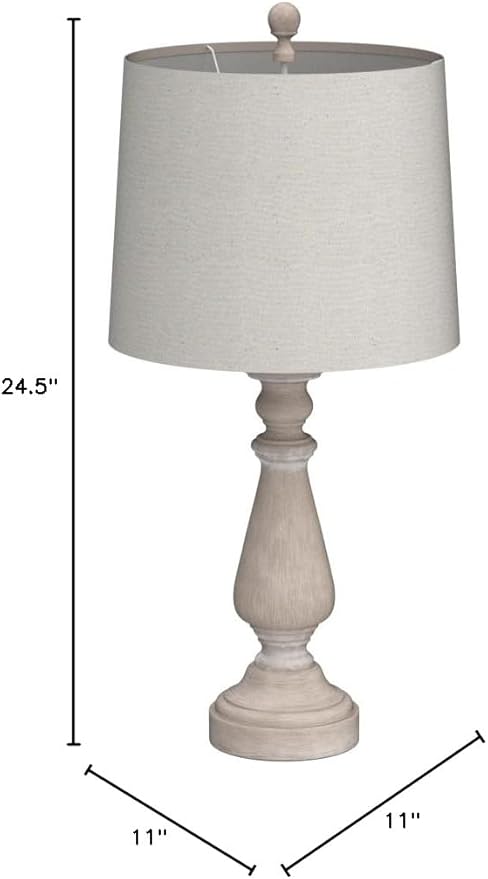 PORTRES 24.5" Mid Century Table Lamp Set of 2 for Living Room Farmhouse Linen Bedside Lamps for Bedroom Kids Room Dorm Office Rustic Lamps for End Table Nigntstand Resin - LeafyLoom