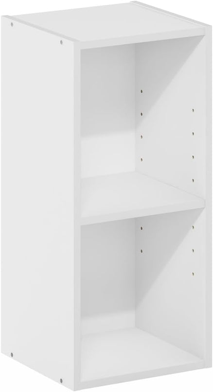 Furinno Fulda 2-Tier Space Saving Storage Shelf Bookcase, 10-Inch Width, White - LeafyLoom