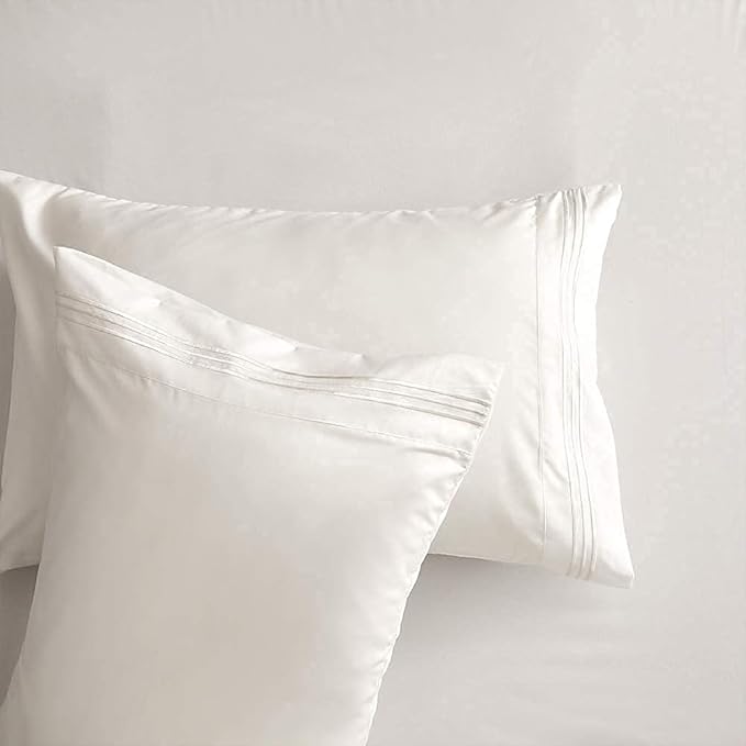 Bed Sheet Set - Brushed Microfiber Bedding - Bedding Sheets & Pillowcases - Deep Pockets - Easy Fit - Breathable & Cooling Sheets - 4 Piece Full White Sheets - LeafyLoom