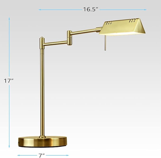 O'Bright LED Pharmacy Table Lamp, Full Range Dimming, 12W LED, 360 Degree Swing Arms, Desk, Reading, Craft, Work Lamp, ETL Tested, Antique Brass (Gold) - LeafyLoom