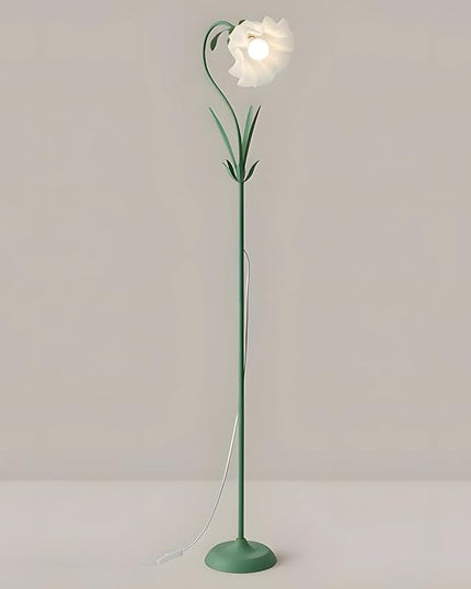 OTTOSON Modern Flower Shape Floor Lamp, Macaron Green 1-Light Iron Standing Light Cute Floral Lamp with Acrylic Shade Arc Tall Lamp for Living Room Corner Bedroom Kids Room - LeafyLoom