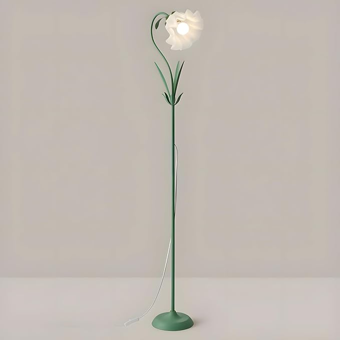 OTTOSON Modern Flower Shape Floor Lamp, Macaron Green 1-Light Iron Standing Light Cute Floral Lamp with Acrylic Shade Arc Tall Lamp for Living Room Corner Bedroom Kids Room - LeafyLoom