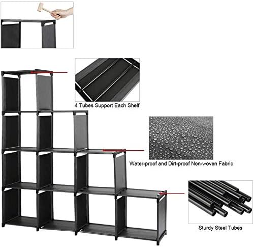 10-Cube Storage Organizer Rack, Staircase Organizer Modular Bookcase, DIY Storage Organizer Closet Shelf, Bookcase in Living Room, Bedroom for Toys and Daily Necessities, Black - LeafyLoom