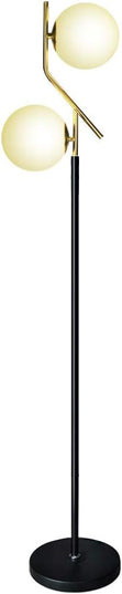 Hsyile Lighting KU300208 Modern Style Two Milky White Glass Orbs and Brass Finish Floor Lamp for Living Room,Bedroom,Office,Hotel,Light Pole and Base Black Finish - LeafyLoom