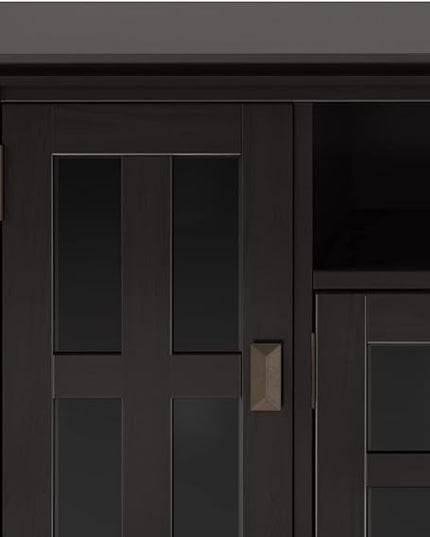 SIMPLIHOME Artisan SOLID WOOD 72 Inch Wide Transitional TV Media Stand in Hickory Brown for TVs up to 80 Inches, For the Living Room and Entertainment Center - LeafyLoom
