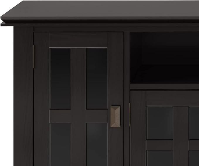 SIMPLIHOME Artisan SOLID WOOD 72 Inch Wide Transitional TV Media Stand in Hickory Brown for TVs up to 80 Inches, For the Living Room and Entertainment Center - LeafyLoom