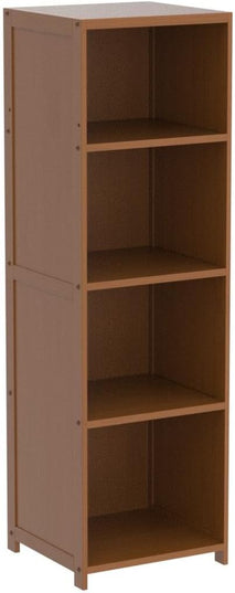 MoNiBloom Narrow Bookcase Bamboo 4 Tier Free Standing Tall Bookshelf Display Storage Shelves Collection Décor Furniture for Home Living Room Study Room, Brown - LeafyLoom