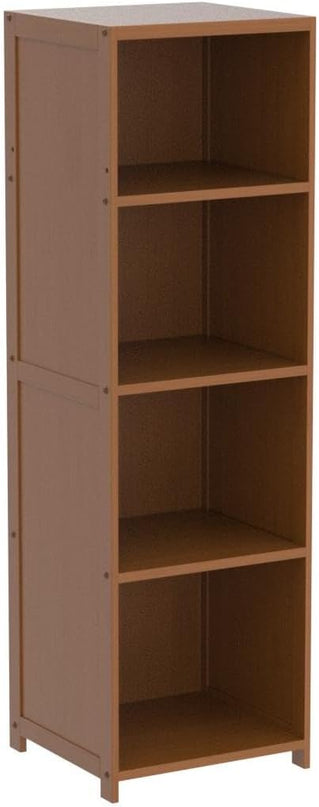 MoNiBloom Narrow Bookcase Bamboo 4 Tier Free Standing Tall Bookshelf Display Storage Shelves Collection Décor Furniture for Home Living Room Study Room, Brown - LeafyLoom