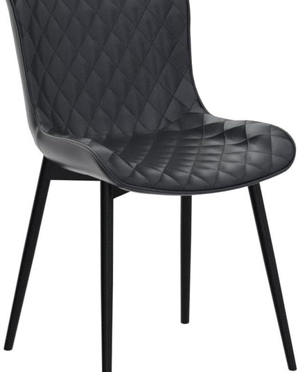 YOUTASTE Black Dining Chairs Set of 2 Mid Century Modern PU Leather Diamond Upholstered Accent Guest Dinner Chair with Back Metal Legs for Kitchen Living Reception Waiting Room - LeafyLoom