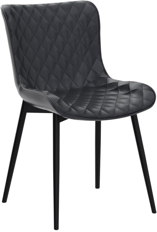 YOUTASTE Black Dining Chairs Set of 2 Mid Century Modern PU Leather Diamond Upholstered Accent Guest Dinner Chair with Back Metal Legs for Kitchen Living Reception Waiting Room - LeafyLoom